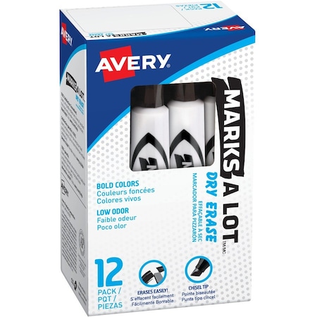 Avery Dry-erase Marker, Chisel Point, Black PK AVE24408